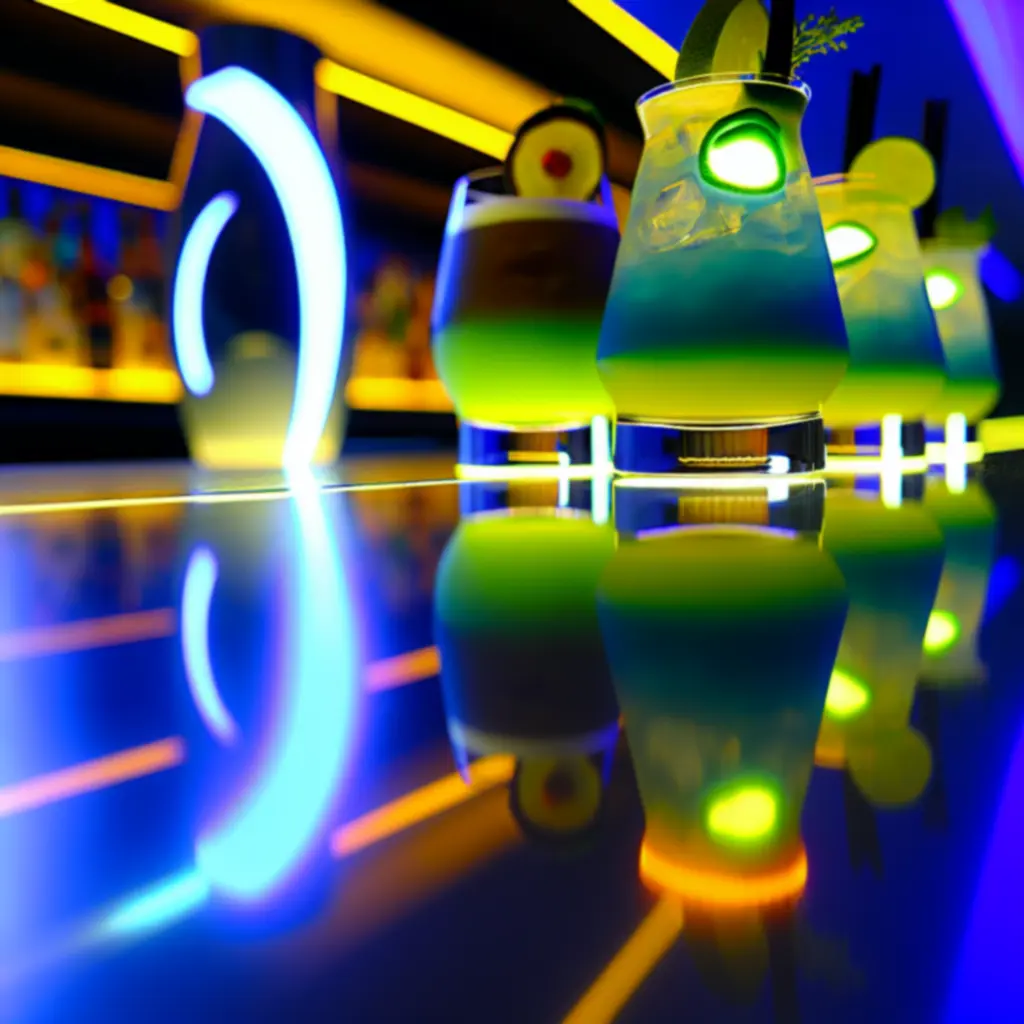 Tray met felgekleurde neon cocktails in een donkere lounge