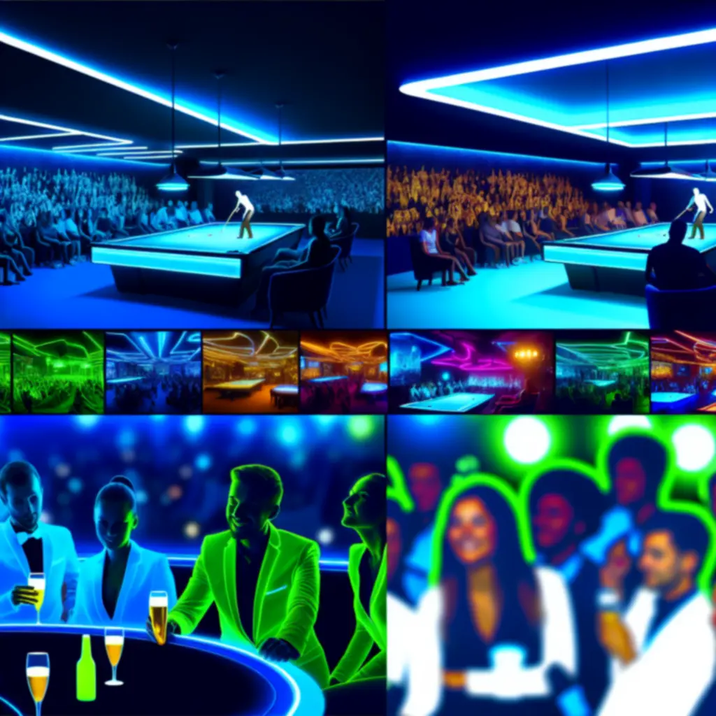 Actieve toernooi-avond in een neonverlichte sportlounge
